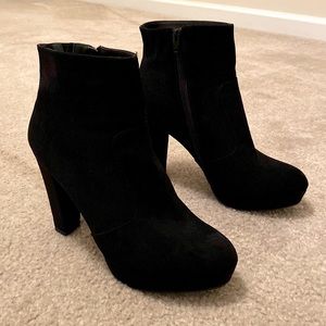 Faux Black suede heel booties with side zipper